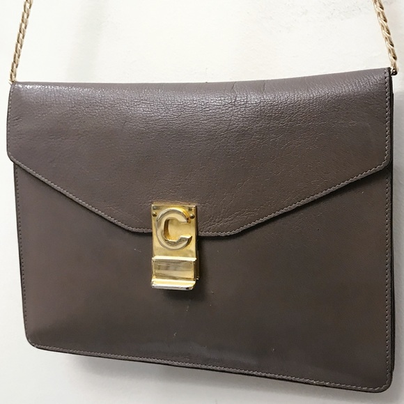 Celine Paris C Logo 1970s Grey Calfskin Leather Clutch Pouch Bag - Picture 3 of 8